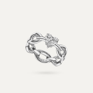 Heart Chain Ring - Silver