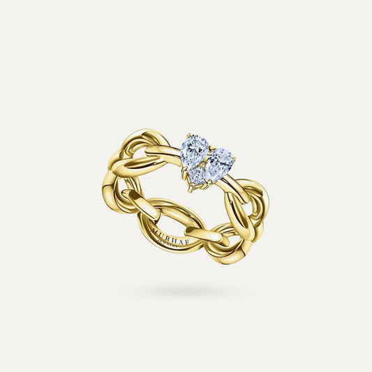 Heart Chain Ring - Gold